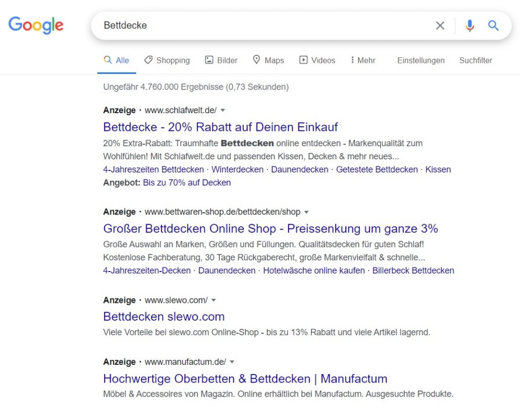 Google Ads Suchkampagne generisch