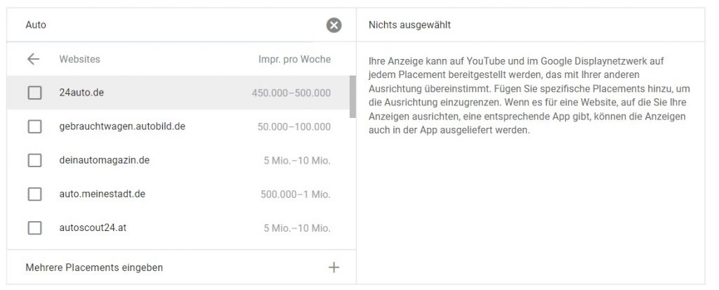 Google Displaynetzwerk Placementkampagne