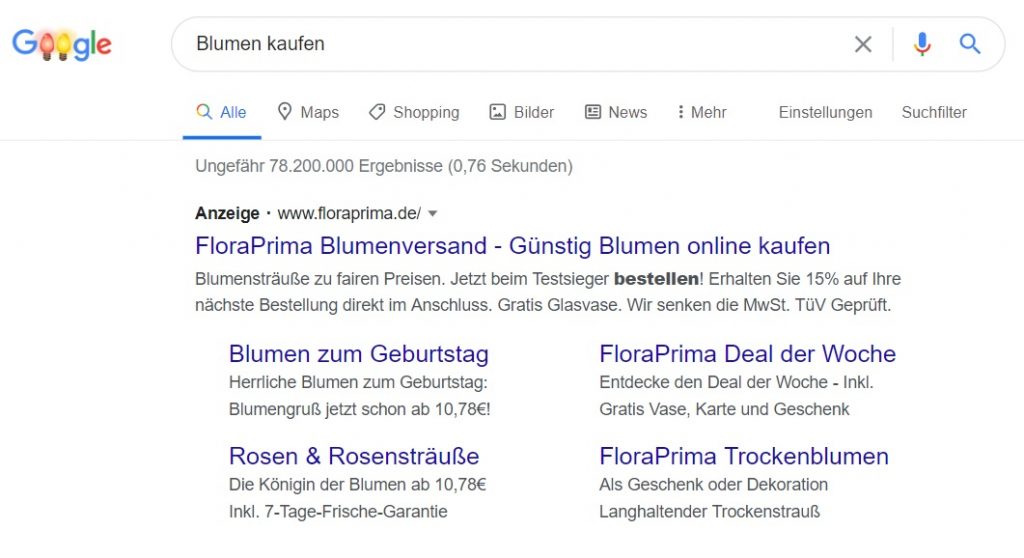 Google Werbung Suchanzeige Beispiel